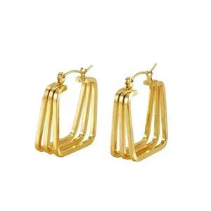 18K Gold Plated Stainless Steel Three Ring Square Hoops